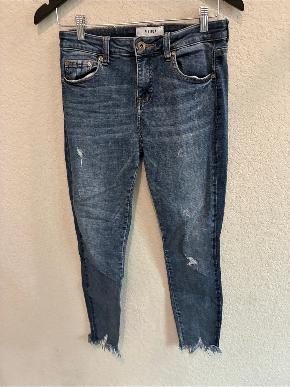 pistola Dark Blue Distressed Ankle Skinny Jeans